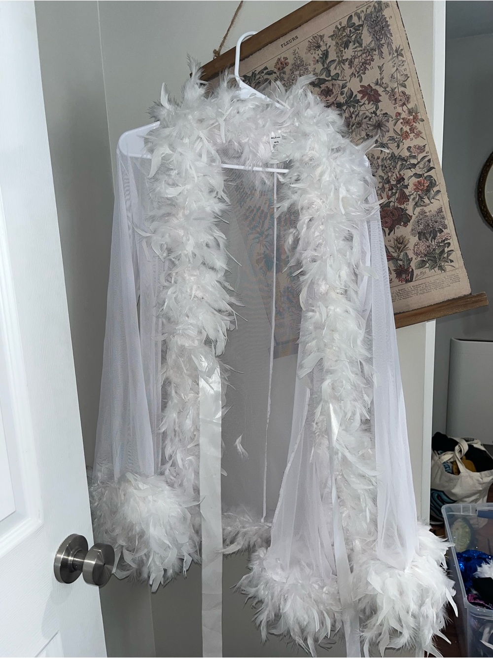 Dolls Kill White Feather Trim Mesh Canopy Robe